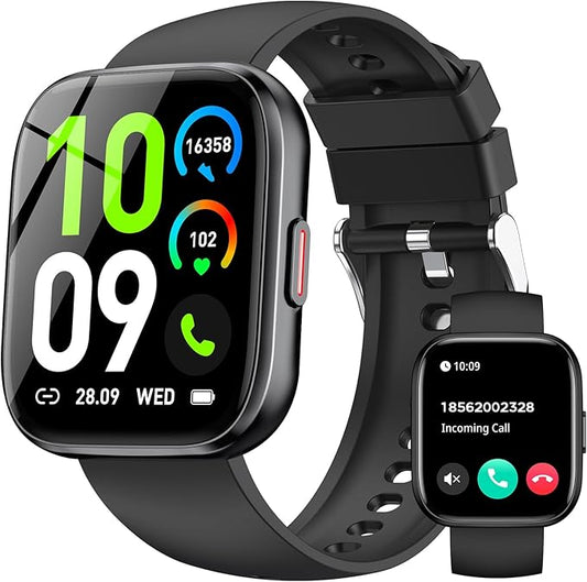 Smart Watches for Men Women Answer/Make Call, 1.85" Fitness Watch with 120+ Sports Modes, Heart Rate/Blood Oxygen/Activity Tracker, Pedometer, IP68 Smartwatch for iOS Android Samsung (Black, 1.85”)