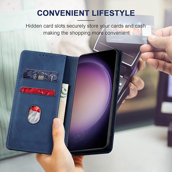 Jasonyu Flip Wallet Case for Samsung Galaxy S23 Plus/S23+ 5G,Leather Magnetic Folio Cover with Card Holder,Kickstand - TPU Shockproof Durable Protective Phone Case,Blue