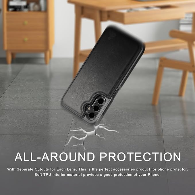 DJDUCK Designed for Samsung Galaxy S25 Case Wallet with Card Holder, [Magnetic Clasp Cover] [RFID Blocking Leather Protection] Shockproof Women Men Cases for Samsung S25 Black