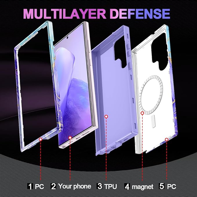 Casetego for Galaxy S23 Ultra Case,Compatible with MagSafe,[Military Grade Drop Test] Full Body Protection Slim Shockproof Rugged Marble Women Case for Samsung Galaxy S23 Ultra 6.8 inch,Cobalt Violet