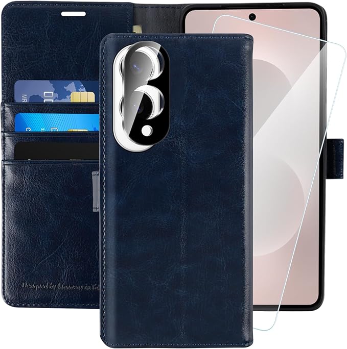 MONASAY Wallet Case Fit for Samsung Galaxy S25 Edge 5G，[Lens & Glass Screen Protector] [RFID Blocking] Flip Folio Leather Cell Phone Cover with Credit Card Holder, 6.7 inch, Blue