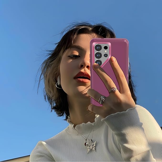 Designed for Samsung Galaxy S24 Ultra Case [with Privacy Screen Protector] 3-Layer Full Body Protection Rugged Shockproof Heavy Duty Phone Case Cover, Purple/Pink