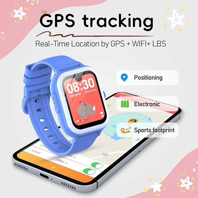 Wonlex 4G GPS Kids Smartwatch with SIM Card, 1.78" AMOLED Large Touch Screen Smart Watch for Kids, Boys Girls Phone Watch with Video Voice Calls, SOS, Camera, Pedometer, Alarm, Game(Blue)