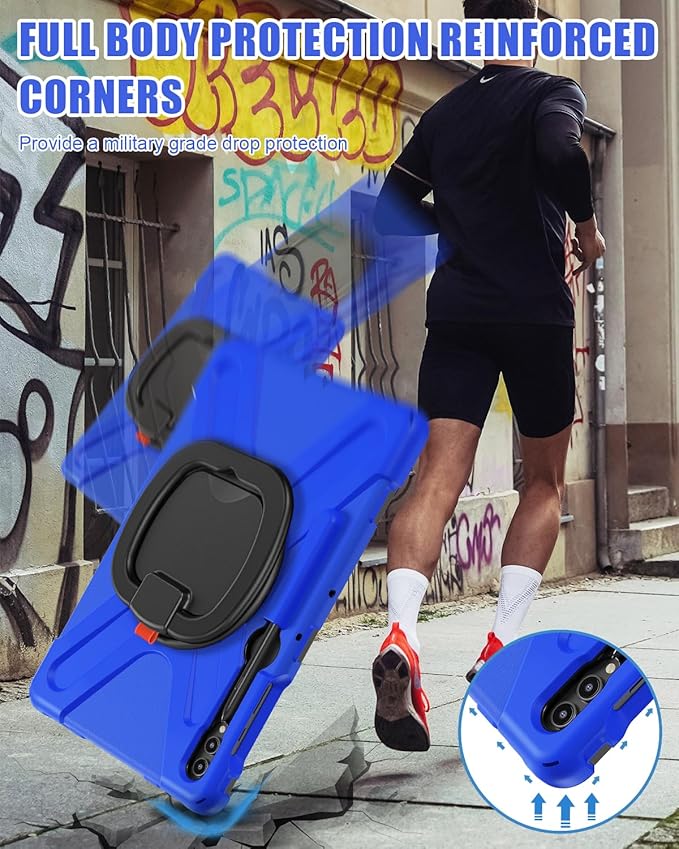 BRAECN Case for Galaxy Tab S10+/S9 FE+/S9+/S8+/S7 FE/S7+ 12.4 Inch SM-X820/X810/X800, Rugged Silicone Cover with Screen Protector, Kickstand, Shoulder Strap, S Pen Holder for Galaxy Tab S9 Plus, Blue