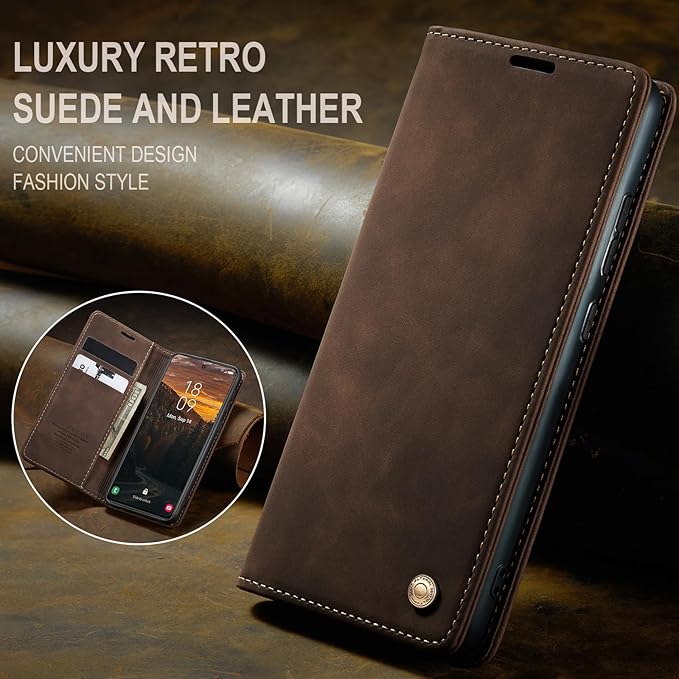 QLTYPRI Case for Samsung Galaxy S24, Vintage PU Leather Wallet Case Card Slot Kickstand Magnetic Closure Shockproof Flip Folio Case Cover for Samsung Galaxy S24 - Coffee Brown