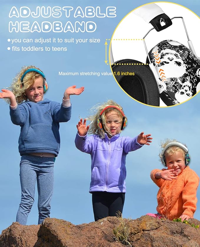 PROHEAR 032 Kids Ear Protection Safety Ear Muffs, NRR 25dB Noise Reduction Childrens Earmuffs, Adjustable Headband Hearing Protectors for Concerts, Racing, Airports - Skull Pattern