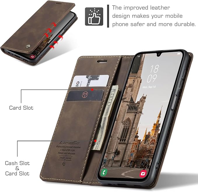 for Samsung Galaxy A15 Case, Flip Wallet Leather Case with Card Holder Magnetic Closure Shockproof Kickstand Protective Phone Cases Cover for Samsung A15,Coffee