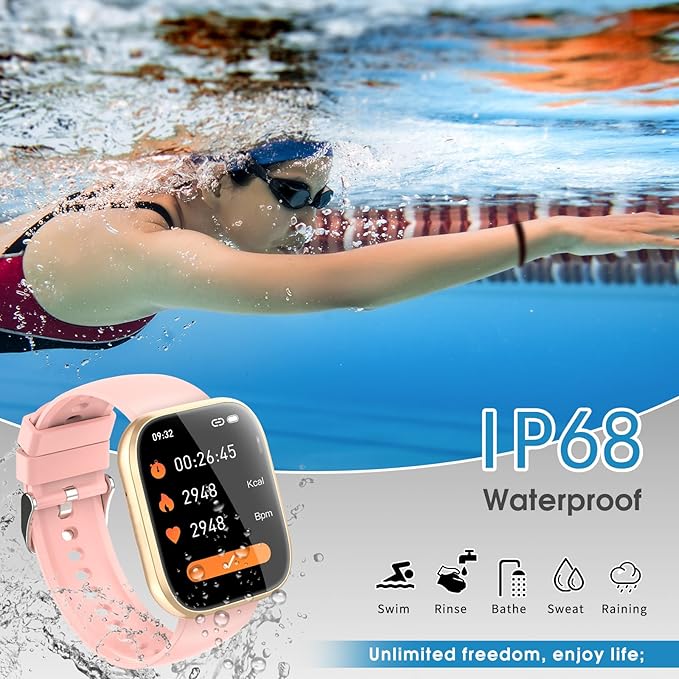 Smart Watch for Men Women Bluetooth Call, 1.85" HD Touch Screen Fitness Watch with Sleep Heart Rate Monitor, 112+ Sports Modes, IP68 Waterproof Activity Trackers for Android iOS, Pink