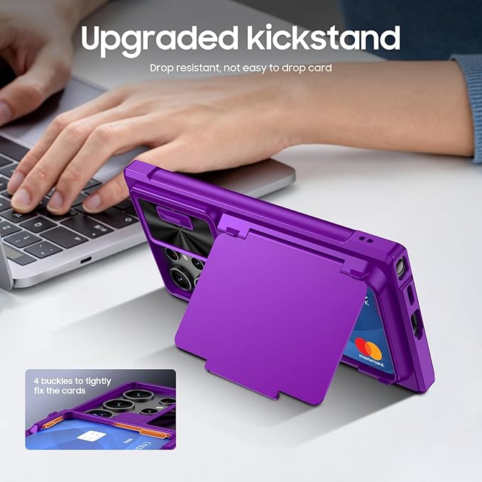 for Galaxy S24 Ultra Wallet Case with【RFID Blocking】 Card Holder & Camera Cover & Kickstand, Full Body Shockproof Wallet Case for S24 Ultra 6.8Inch 2024 for Women Men-Purple(Upgraded)