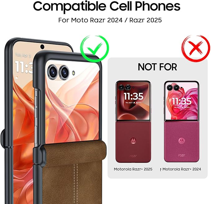 for Motorola Razr 2024 Case/Razr 2025 Case, Built-in Screen Protector & Hinge Protection & Ultra Thin PU Leather Matte PC Shockproof Phone Cover Smartphone Case for Moto Razr 2024/2025(Brown)