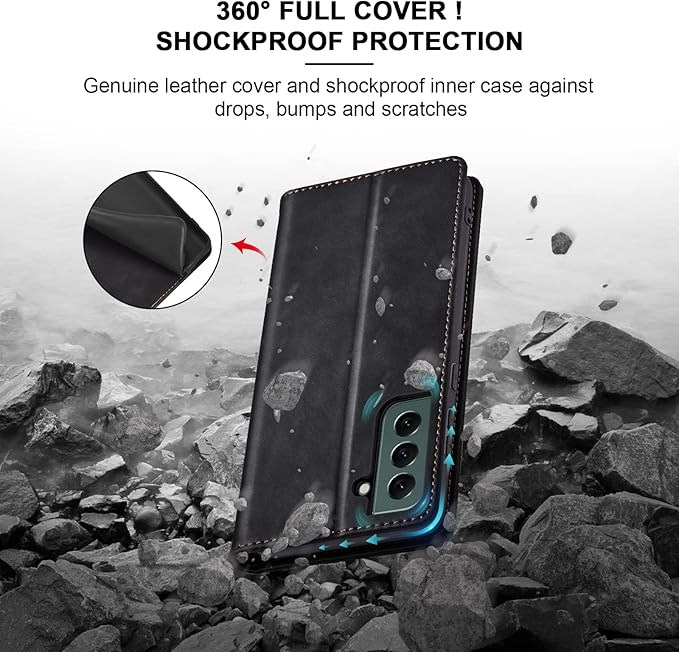 Jasonyu Flip Wallet Case for Samsung Galaxy S22 5G,Leather Magnetic Folio Cover with Card Holder,Kickstand - TPU Shockproof Durable Protective Phone Case,Black