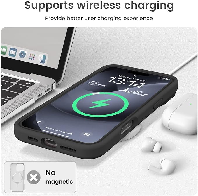 Vooii Compatible with iPhone 16 Plus Case, Liquid Silicone Upgrade [Camera Protection] [Soft Anti-Scratch Microfiber Lining] Shockproof Phone Case for iPhone 16 Plus 6.7 inch - Black