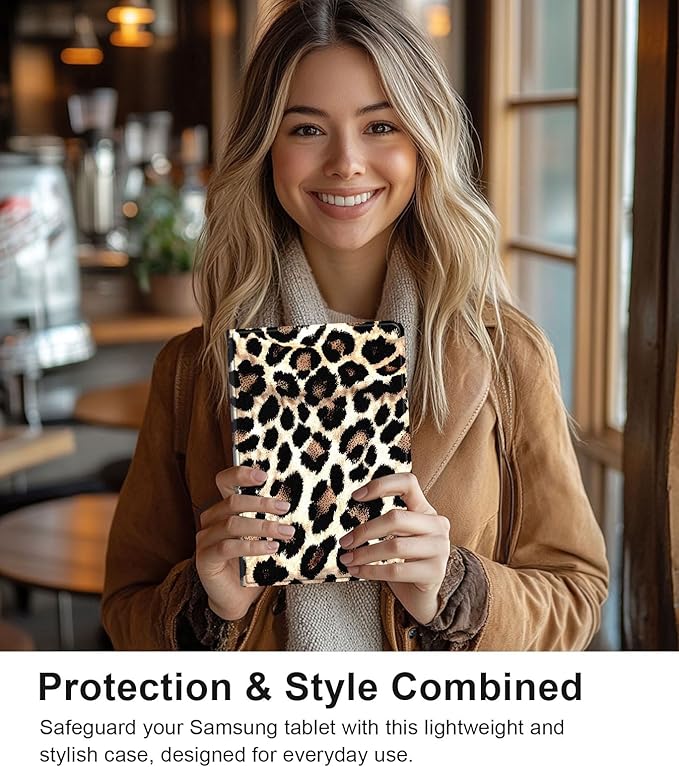 Case for Samsung Galaxy Tab S10 Ultra/Galaxy Tab S9/S8 Ultra 14.6-Inch, Slim PU Leather Stand Cover with Auto Wake/Sleep, Multi-Angle Viewing & Shockproof, Leopard Print 02