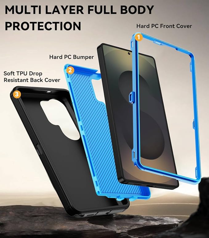 for Samsung Galaxy S25 Ultra Case, Full Body Rugged Military Drop Protection Bumper Heavy Duty Shockproof Anti-Scratch Protective Cover Phone Case for Galaxy S25 Ultra 5G (Black & Blue)