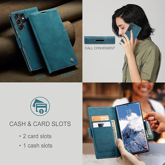for Samsung Galaxy S25 Ultra Case, Flip Wallet Leather Case with Card Holder Magnetic Closure Shockproof Kickstand Protective Phone Cases Cover for Galaxy S25 Ultra, Blue-Green