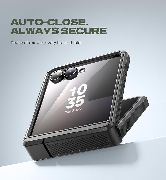 Dexnor for Samsung Galaxy Z Flip 7 Case with Dual Kickstands & Auto-Close Hinge Protection & Screen Protector, Full-Body Rugged Shockproof Protective Cover Bumper Cases for Galaxy Z Flip 7,Black