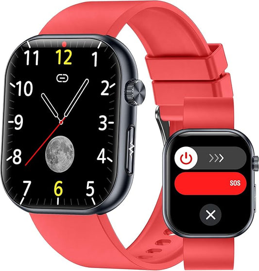 Smart Watch for Men Women (Receive/Make Calls), 1.96" AMOLED Slim Sports Fitness Tracker, Heart Rate/Sp02/Sleep Monitoring, SOS, IP68 Waterproof, Pedometer for Android/iOS (Red)