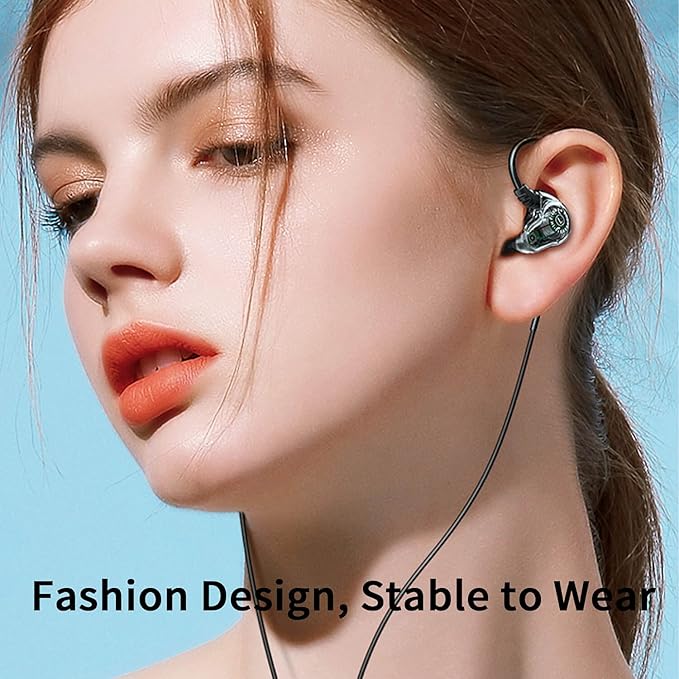 Wired Headphones, Dual Driver Wired Earbuds with Extra Bass, Wrap Around Over Ear Earphones with Hook, Small Plug in Ear Buds, 1.2m Braided Cord 3.5mm Jack