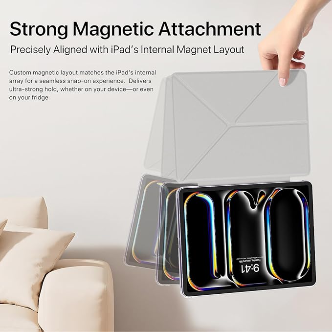 for iPad Pro 13 inch Case M4 2024, Slim Powerful Magnetic Attachment Full Corner Protective iPad Case with Auto Wake/Sleep and Hidden Pencil Holder (Concrete Gray, iPad pro 13 inch)