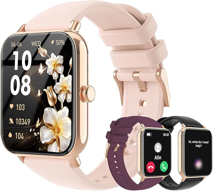 Smart Watches for Women, 1.85'' Smartwatch for Calls/SMS/Notifications, Android iOS Health Fitness Tracker Watch with Sleep/Heart Rate/SpO2/Blood Pressure Monitor, IP67 Waterproof,100+Sports