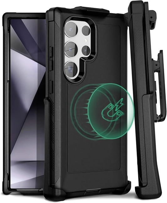 MOTIVE Designed for Samsung Galaxy s24 Ultra Case with Belt Clip, Compatible with MagSafe, Quad-Layer 15FT Military Grade Drop Protection, Heavy Duty s24 Ultra Holster Case 6.8” | Black