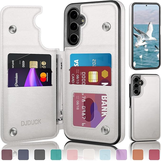 DJDUCK Designed for Samsung Galaxy S25 Plus Case Wallet with Card Holder, [Magnetic Clasp Cover] [RFID Blocking Leather Protection] Shockproof Women Men Cases for Samsung S25 Plus Creamy-White