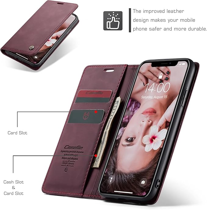 for iPhone XR 6.1-Inch Case, Flip Wallet Leather Case with Card Holder Magnetic Closure Shockproof Kickstand Protective Phone Cases Cover for iPhone XR, Coffee