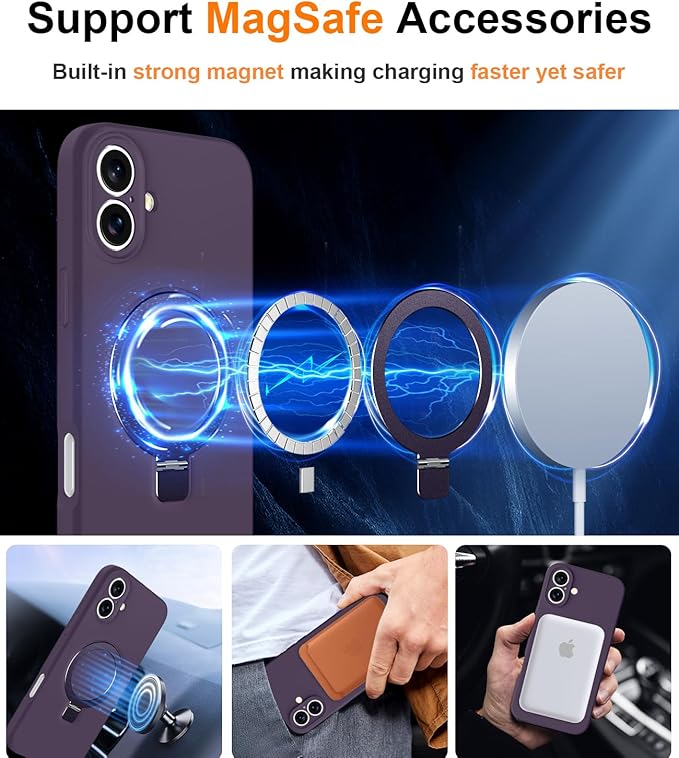 ZHK Liquid Silicone Designed for iPhone 16 Case with Magnet Stand, [Precise Camera Lens Protection][Mil-Grade Drop Shockproof][Soft Anti-Scratch Microfiber Lining] Slim Fit Cover, Purple