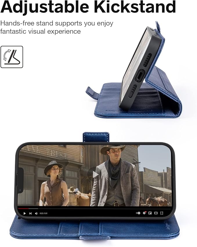 OCASE Retro Series Compatible with iPhone 14 Wallet Case with Card Holders [RFID Blocking][TPU Inner Shell ][Kickstand] PU Leather Flip Folio Shockproof Phone Cover 6.1 inch(Blue)