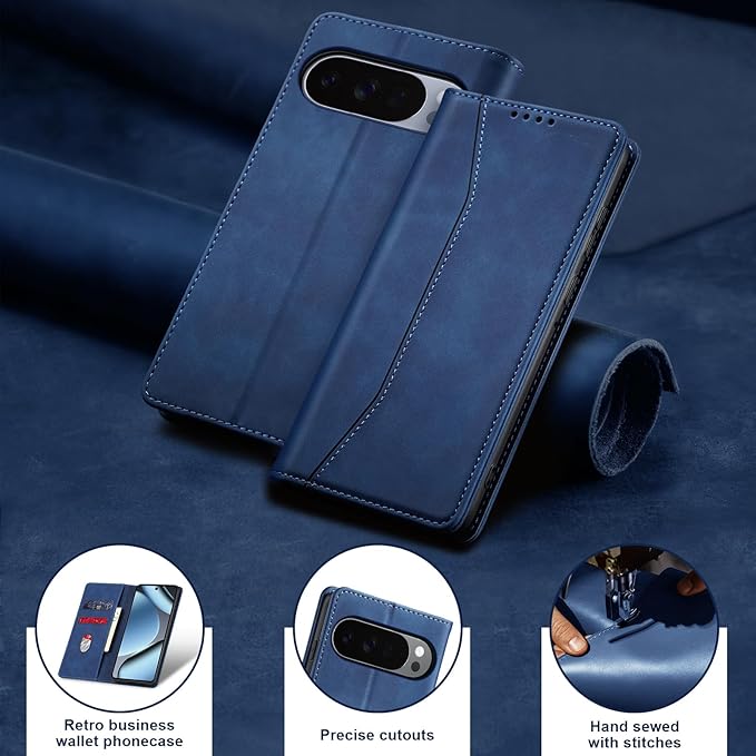 Jasonyu Flip Wallet Case for Google Pixel 10/10 Pro 5G,Leather Magnetic Folio Cover with Card Holder,Kickstand - TPU Shockproof Durable Protective Phone Case,Blue