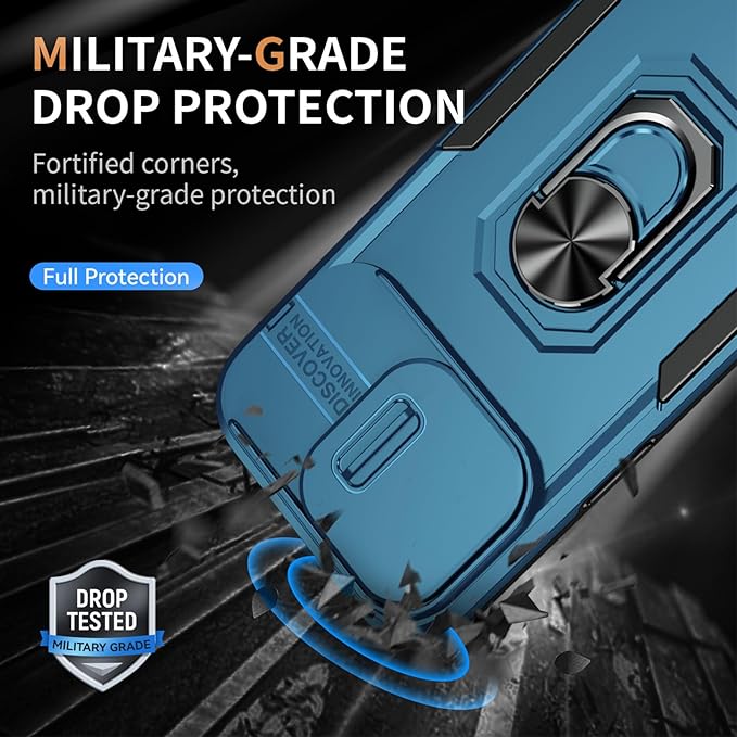 Phone Case for iPhone 14 Pro Case iPhone 14 Pro Phone Case with Kickstand Ring Holder, with Camera Cover, with Magnetic Car Mount Function, for iPhone 14 Pro - Blue