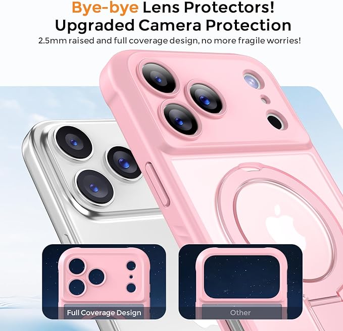MOCCA Compatible with iPhone 17 Pro Case with Magnetic Invisible Stand [Full Camera Protection] [Compatible with Magsafe] Military Drop Shockproof Translucent Matte Phone Case Cover 6.3",Pink