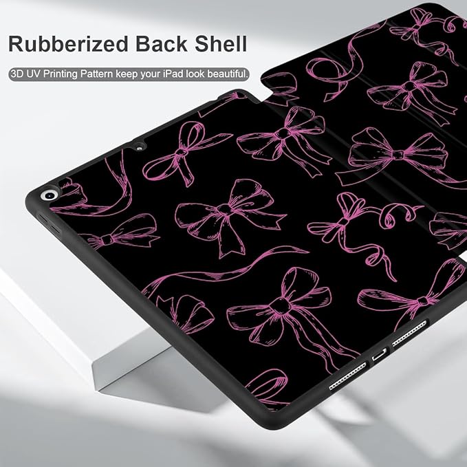 DONGKE Case Compatible with iPad 10.2 Inch 2021 2020 2019 iPad 9th/8th/7th Generation with Pencil Holder, Slim Stand Protective Case with Soft TPU Back, Auto Sleep/Wake Cover, Bows & Silk Ribbon