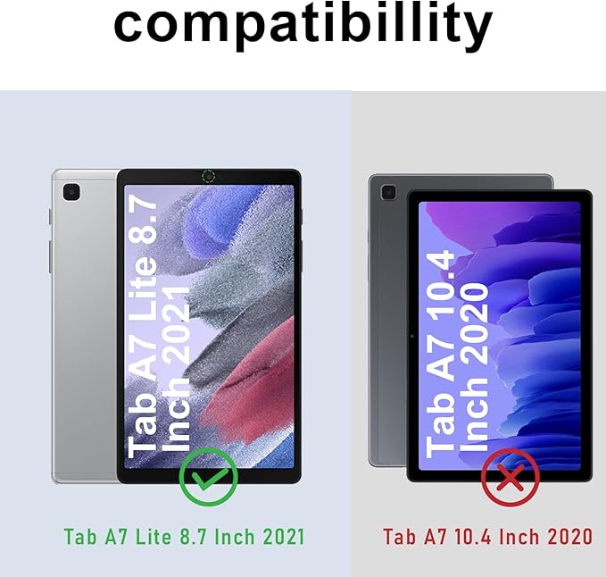 Case for Galaxy Tab A7 Lite 8.7 Inch: TPU Shockproof Cover for Samsung Galaxy Tablet A7 Lite 2021 with Stand - Screen Protector - Shoulder Strap - Handle - S-Pen Holder - Black