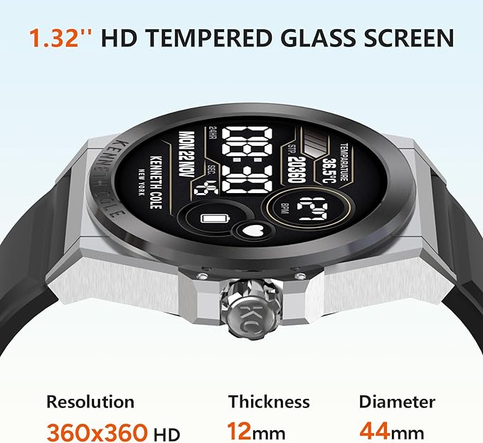 BRIBEJAT Smart Watch for Men, HD 1.32'' Stainless Steel Case Smartwatch, Waterproof Fitness Tracker Pedometer SpO2/Heart Rate/Sleep Monitor, Activity Tracker Compatible with iOS Android Phone