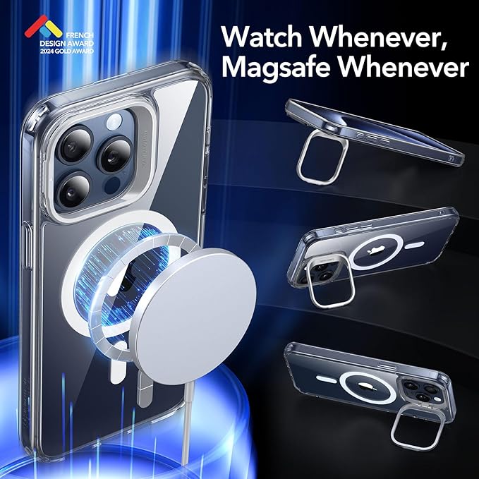ESR for iPhone 15 Pro Max Case, Compatible with MagSafe, Military-Grade Protective Clear Case for iPhone 15 Pro Max,Built-in Stash Stand Phone Case, Scratch-Resistant Back Cover, Classic Series,Clear