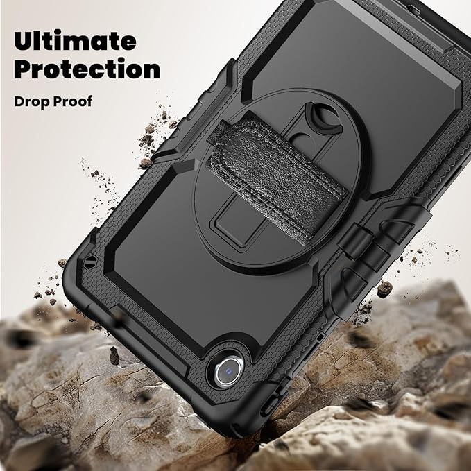 Case for Lenovo Tab K11 11'' 2024 / M11 TB330FU /Lenovo Xiaoxin Pad 2024 TB331FC, with Screen Protector, Hand Strap, Shoulder Strap, Rotating Stand Black