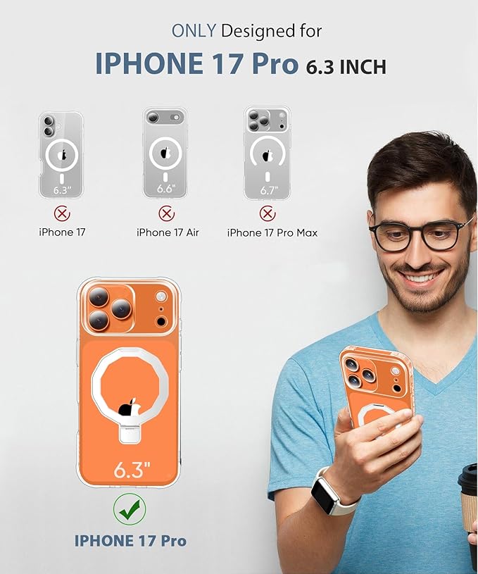 Compatible with iPhone 17 Pro Case, Built-in Screen Protector & Seamless Stand, with Camera Lens Protector, Strong Magnetic Clear Phone Case, Full Body Protective Cover for 6.3" (Clear)
