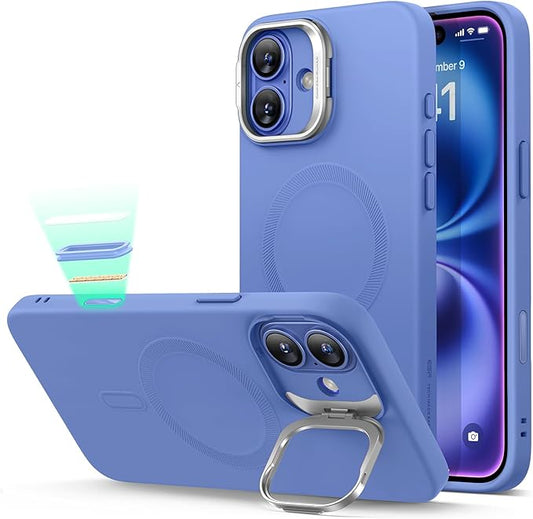 ESR for iPhone 16 Case, Camera Control Button Silicone Case with Stand, Compatible with MagSafe, Built-in Camera Stash Stand, Magnetic Phone Case, Cloud Series, Ultramarine