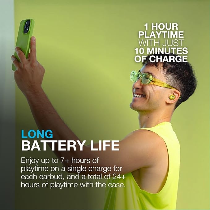 JLab Go Pop ANC True Wireless Earbuds & Charging Case, Transparent Neon Green, Active Noise Cancelling, 10mm Drivers, Dual Connect, Customize Your Sound with App, Be Aware Mode, MEMS Microphone