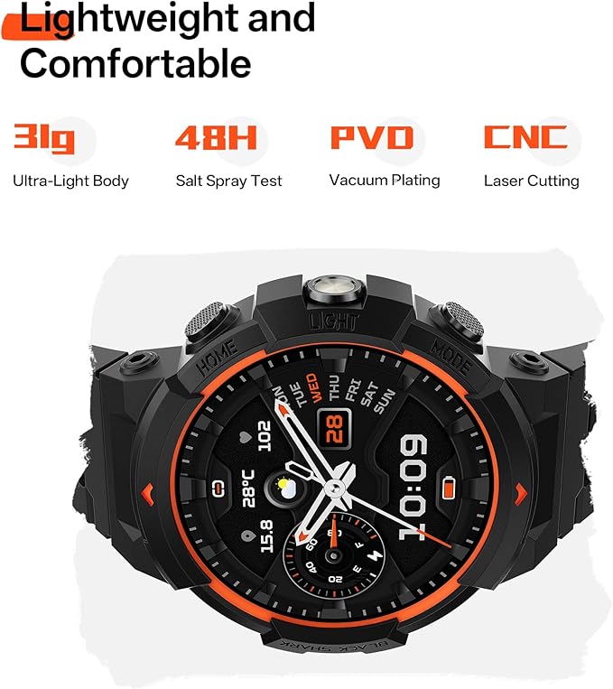 Black Shark GS3 Sport Smartwatch, 1.43" AMOLED Display, ENC Bluetooth Call, 18-Day Battery Life, 50m Water Resistance, GPS, Fitness Tracker, 120+ Sports Modes, Health Monitoring, Lava Black