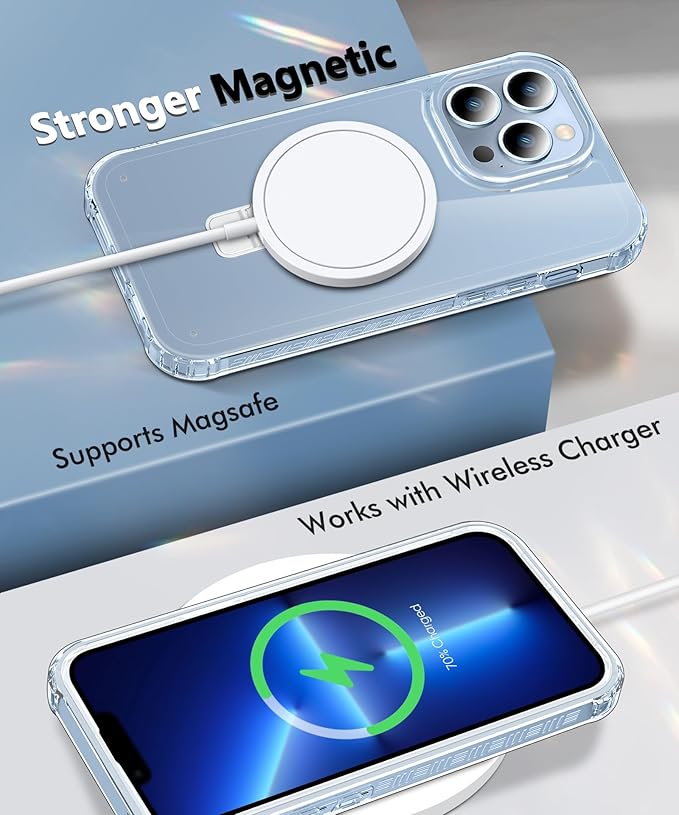Compatible with iPhone 13 Pro Max Case, Built-in Screen Protector & Seamless Stand, with Camera Lens Protector, Strong Magnetic Clear Phone Case, Full Body Protective Cover for 6.7" (Clear)
