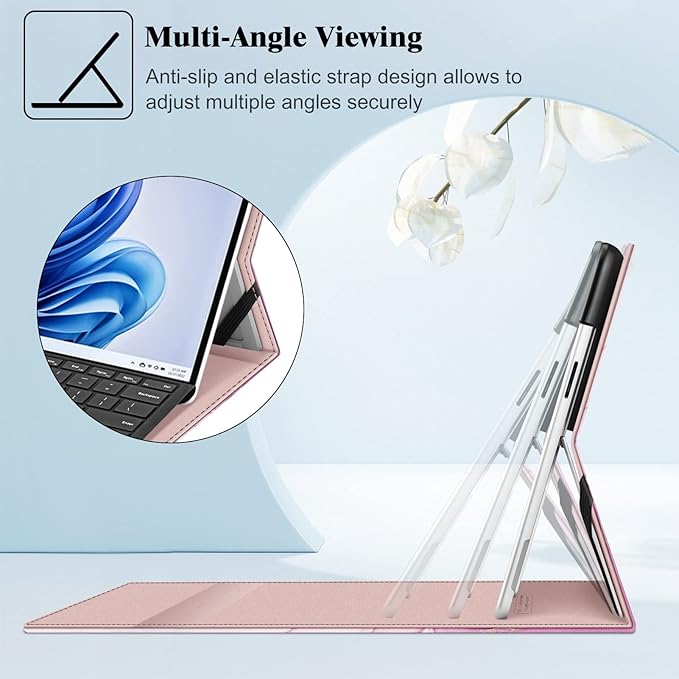 Fintie Case for 13 Inch Microsoft Surface Pro 11/10/9 - Multiple Angle Viewing Portfolio Business Cover with Pocket & Stylus Holder, Compatible with Type Cover Keyboard, Glitter Marble