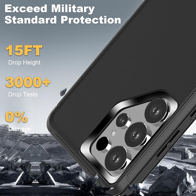Designed for Samsung Galaxy S25 Ultra Case [with Privacy Screen Protector] 3-Layer Full Body Protection Rugged Shockproof Heavy Duty Phone Case Cover, Black