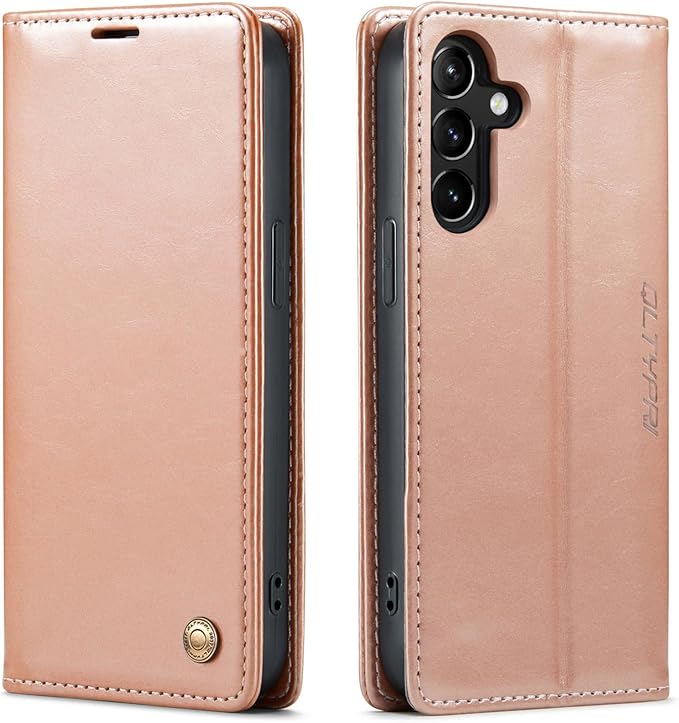 QLTYPRI Case for Samsung Galaxy S24, Vintage PU Leather Wallet Case Card Slot Kickstand Magnetic Closure Shockproof Flip Folio Case Cover for Samsung Galaxy S24 - Rose Gold