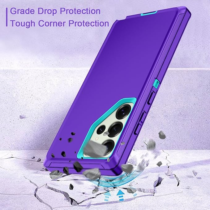 for Samsung Galaxy S25 Ultra Case Heavy Duty Protective Shockproof Dropproof 3-Layer Full Body Protection [Without Screen Protector] Tough Rugged Case for Galaxy S25 Ultra,Purple/Green