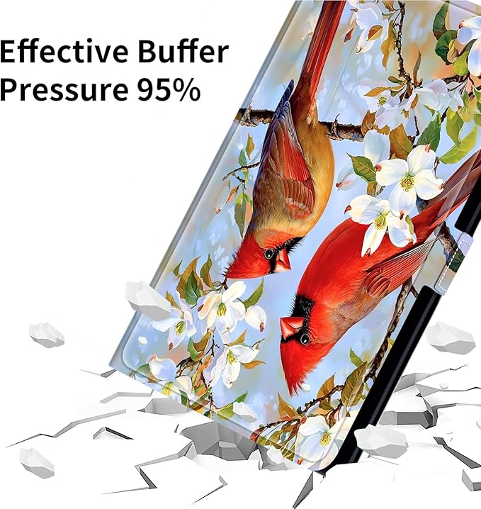 for Lenovo Tab M9 Case,9 inch Tablet Cover, Magnetic Closure Travel Portable Protective Case with 360 Degree Rotating Stand for Lenovo Tab M9 TB-310FU 2023-White Flowers Rred Birds