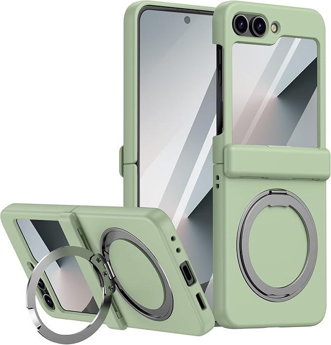 Magnetic Case for Samsung Galaxy Z Flip 6 Compatible with Magsafe, Built-in Kickstand & TPU Hinge Protection Flip 6 Case, Matte PC Cover Ultra Shockproof Phone Case for Z Flip6 (Light Green)