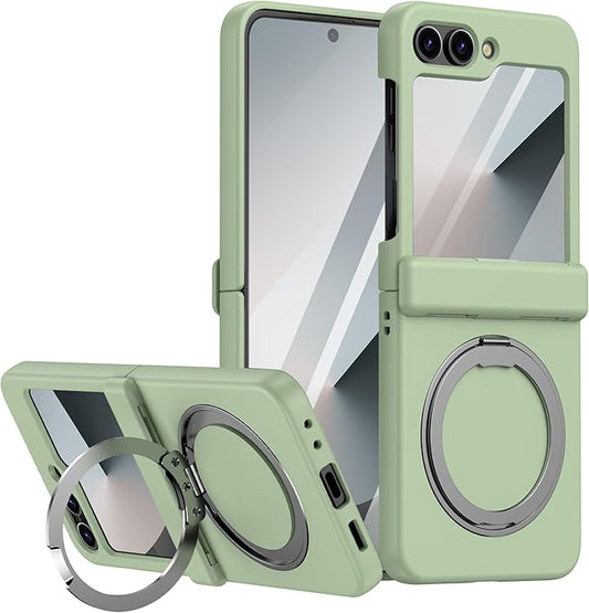 Magnetic Case for Samsung Galaxy Z Flip 6 Compatible with Magsafe, Built-in Kickstand & TPU Hinge Protection Flip 6 Case, Matte PC Cover Ultra Shockproof Phone Case for Z Flip6 (Light Green)