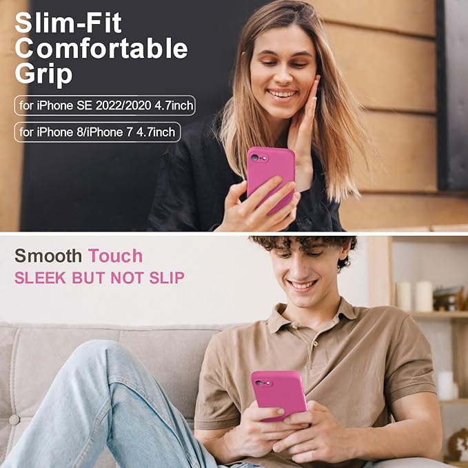 Vooii for iPhone SE Case 2022/3rd/2020,iPhone 8/7 Case, Upgraded Liquid Silicone with [Flat Edges] [Camera Protection] [Soft Anti-Scratch Microfiber Lining] Phone Case for iPhone SE - Pitaya